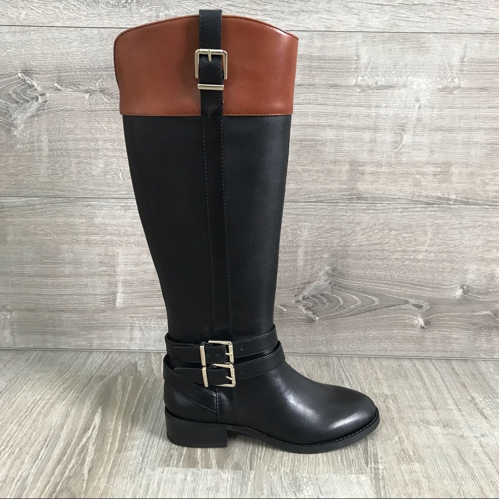INC Frankii Riding Boots, Black/Cognac Sz. 5M